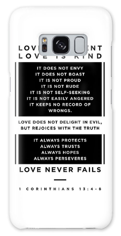 1 Corinthians 13 4-8 Galaxy Case featuring the digital art 1 Corinthians 13 4 8 - Bible Verse - Love Never Fails - Spiritual, Scripture, Christian - Inspiring by Studio Grafiikka