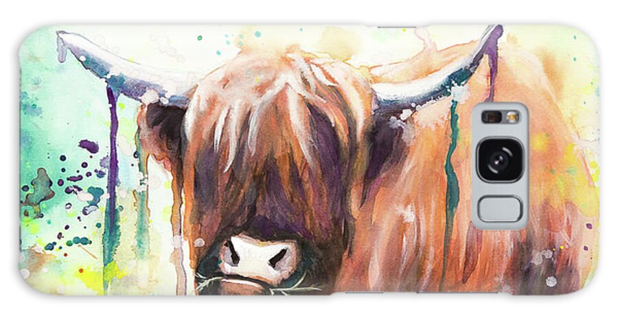 Highland Cow Galaxy Case featuring the painting Grazing by Kirsty Rebecca