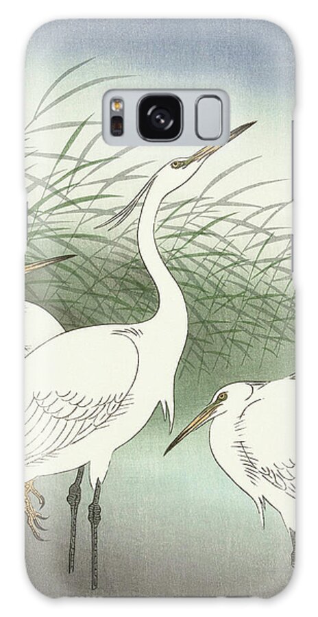 Birds Galaxy Case featuring the painting Herons in shallow water #2 by Ohara Koson