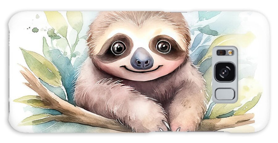 Cute Galaxy Case featuring the painting Illustration of watercolor cute baby sloth, #1 by N Akkash