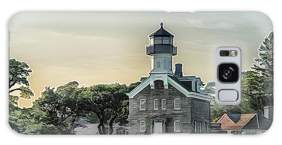 Morgan Point Lighthouse Galaxy Case featuring the photograph Mystic River Morgan Light House at Sunset #1 by Alan Goldberg