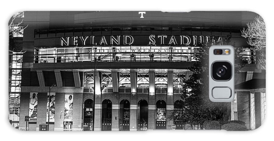 University Of Tennessee At Night Galaxy Case featuring the photograph Neyland Stadium at the University of Tennessee at night in black and white #1 by Eldon McGraw