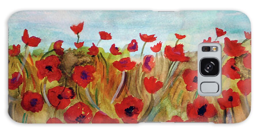  Flower Fauna Galaxy Case featuring the painting Poppies in he field. by Genevieve Holland