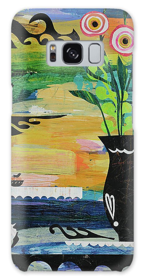Flowers Galaxy Case featuring the mixed media Poppies On The Pond 2 #1 by Julia Malakoff