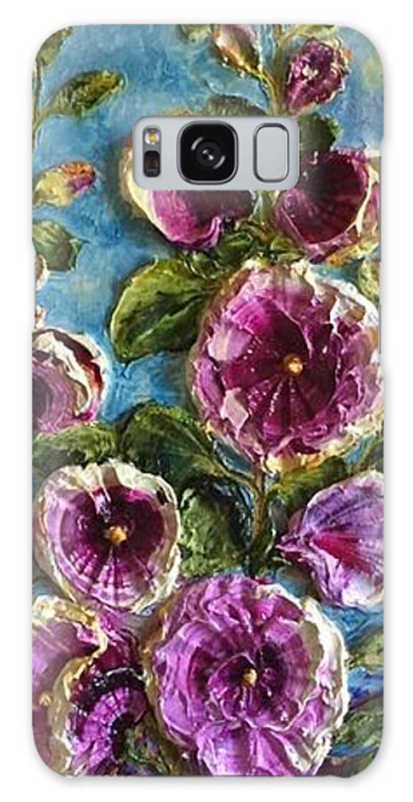 Flowers Galaxy Case featuring the painting Purple Hollyhocks #2 by Paris Wyatt Llanso