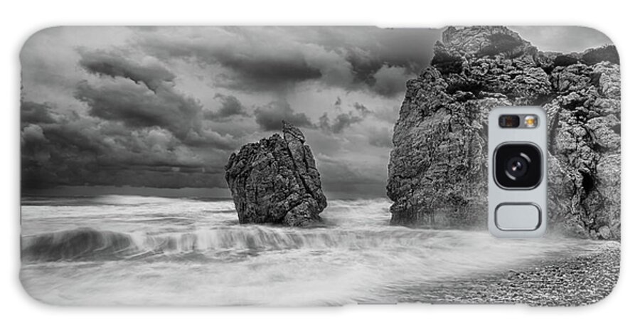 Seascape Galaxy Case featuring the photograph Seascape with windy waves during stormy weather. #1 by Michalakis Ppalis