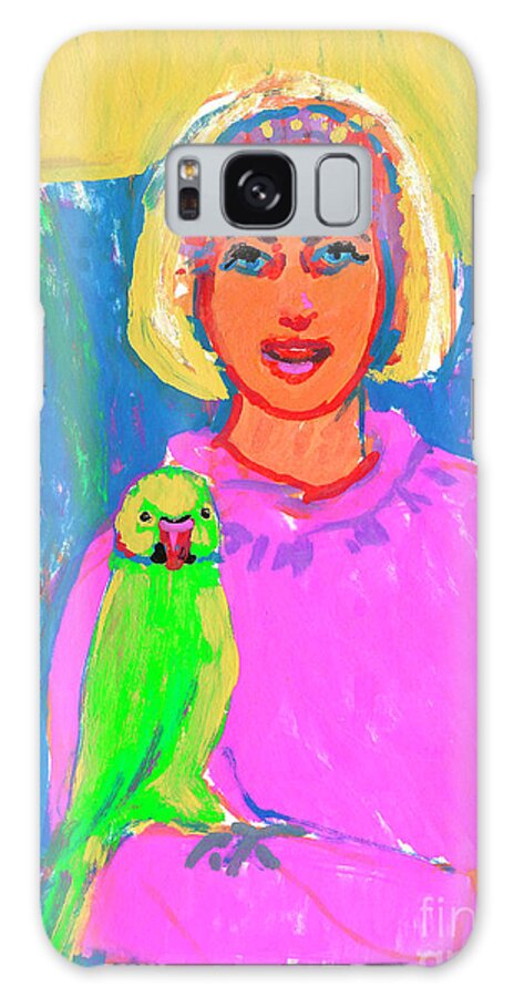 Woman With Parakeet Galaxy Case featuring the painting Shirley with Her Bird #1 by Candace Lovely