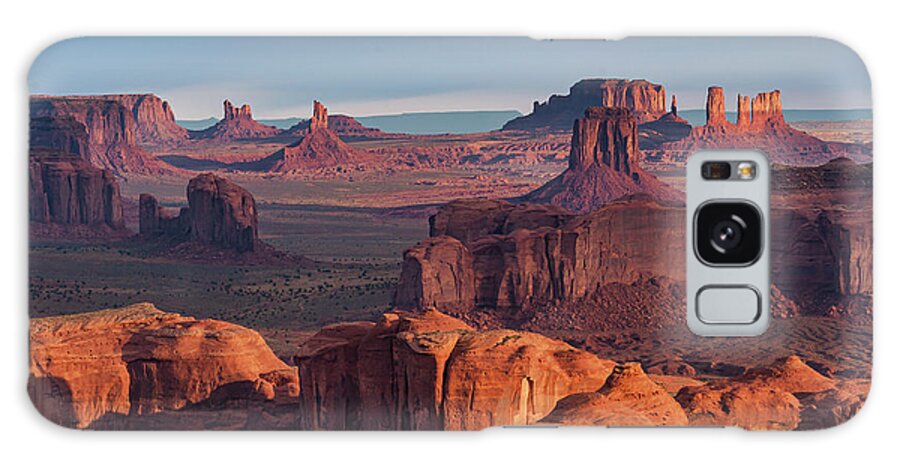 Southwest Desert Arizona Monument Valley Dineh Sunrise Stagecoach Red Rock Colorado Plateau Galaxy Case featuring the photograph Sunrise from Hunt's Mesa #1 by Dan Norris