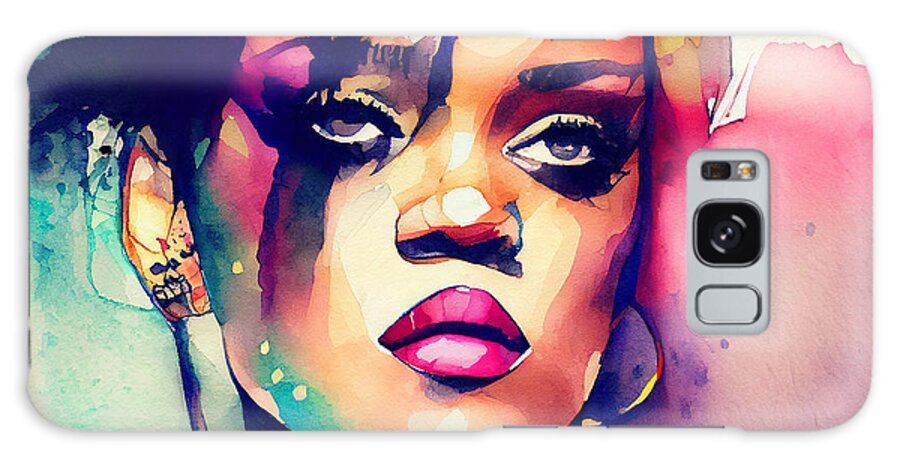Rihanna Galaxy Case featuring the mixed media Watercolour Of Rihanna #10 by Smart Aviation