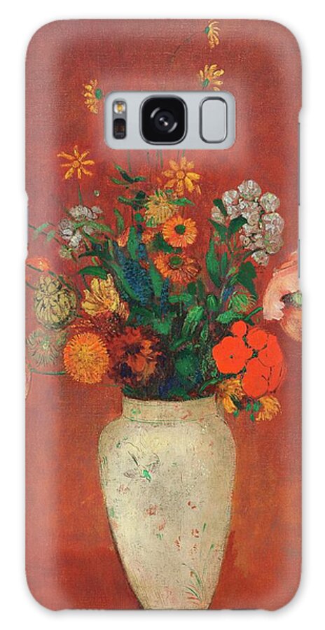 Red Galaxy Case featuring the painting Bouquet in a Chinese Vase #12 by Odilon Redon