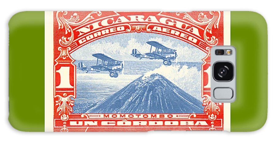 Nicaragua Galaxy Case featuring the digital art 1929 NICARAGUA Biplanes Over Momotombo Stamp by Retro Graphics