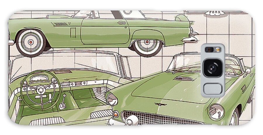 1956 Galaxy Case featuring the drawing 1956 Thunderbird green by Larry Hunter
