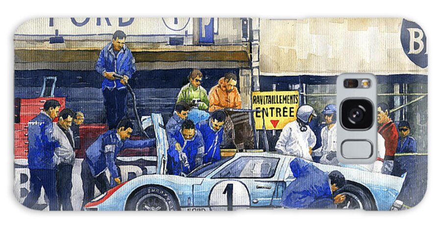 Shevchukart Galaxy Case featuring the painting 1966 Le Mans 24 Pit Stop Ford GT40 MkII Ken Miles Denny Hulme by Yuriy Shevchuk