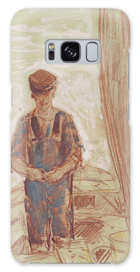Fisherman Galaxy Case featuring the drawing Fisherman, Isle Of Shoals, from 1903 by Childe Hassam