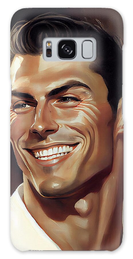 Cristiano Ronaldo Happy Smiling Oil Painting Art Galaxy Case featuring the painting Cristiano Ronaldo happy smiling oil painting in  by Asar Studios #4 by Celestial Images