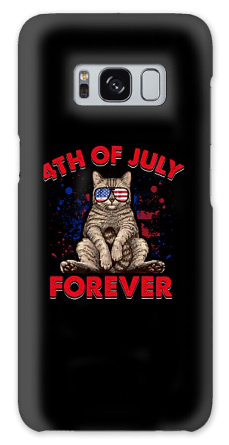 4th Of July Galaxy Case featuring the mixed media 4th of july forever funny US cat with sunglasses by Norman W