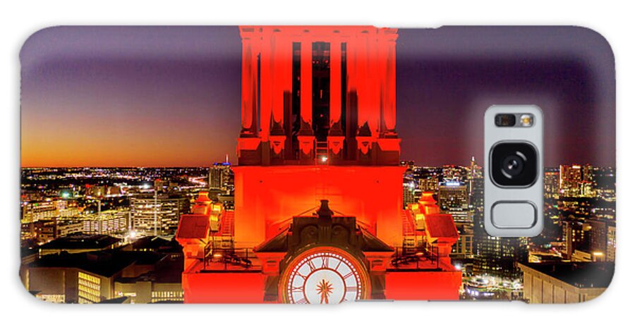 Texas Tower Galaxy Case featuring the photograph A closeup view of the iconic UT Clock Tower shining bright over the University of Texas Campus by Dan Herron