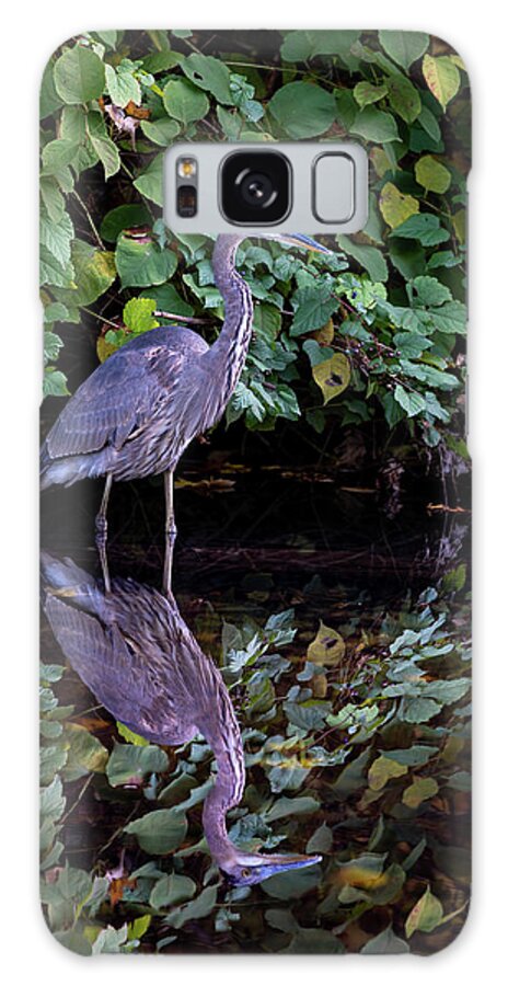Bronx River Galaxy S8 Case featuring the photograph A Great Blue Heron and Its reflection in the Bronx River by Kevin Suttlehan