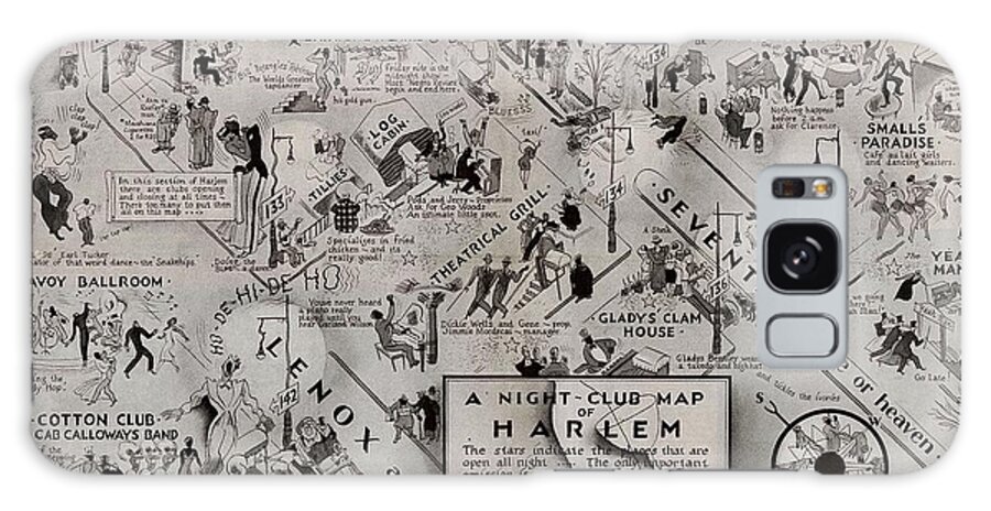 Night Club Map Of Harlem Galaxy Case featuring the drawing A Night Club Map of Harlem by the artist Elmer Simms Campbell by Afinelyne