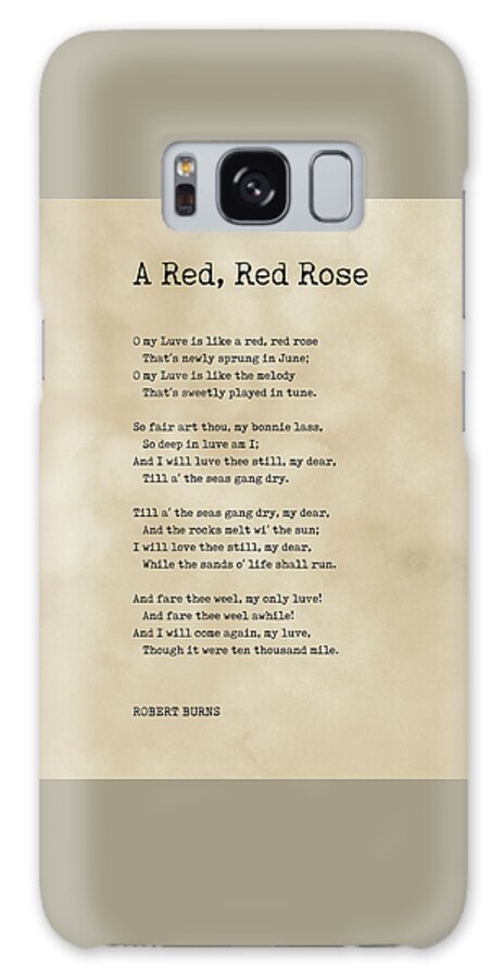 A Red Galaxy Case featuring the digital art A Red, Red Rose - Robert Burns Poem - Literature - Typewriter Print 1 - Vintage by Studio Grafiikka