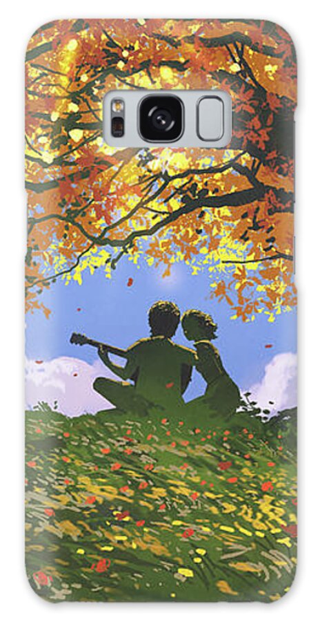 Illustration Galaxy Case featuring the painting A Song For Us In Autumn by Tithi Luadthong