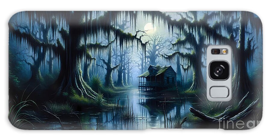 Southern-gothic Galaxy Case featuring the painting A Southern Gothic scene with a bayou and Spanish moss, in a moonlit setting. by Jeff Creation