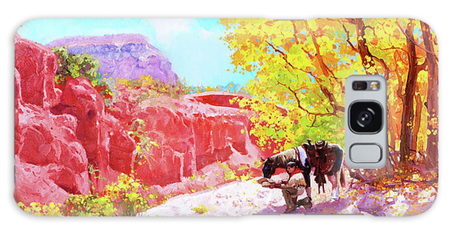 Contemporary Large Original Wild West Cowboys Art Oil Painting Horses Painting Vintage Landscape Canvas Western Artists Cowboy Artwork Arte Equine Westerns Cowboy Horse Wall Decor Desert Print Horse Painting Americana Historical Prints Painting New Mexico Drinking Water Painting Western-artist Wild-west Vintage-western Pack-animal Watering Hat Weary Thirsty Popular-trend Cowboys Drinking Art Prints Framed Art Canvas Tapestries Metal Wall Hangingswood Wall Artmini Art Framed Mini Art Wall Murals Galaxy Case featuring the painting A Thirsty Horse by Gary Kim