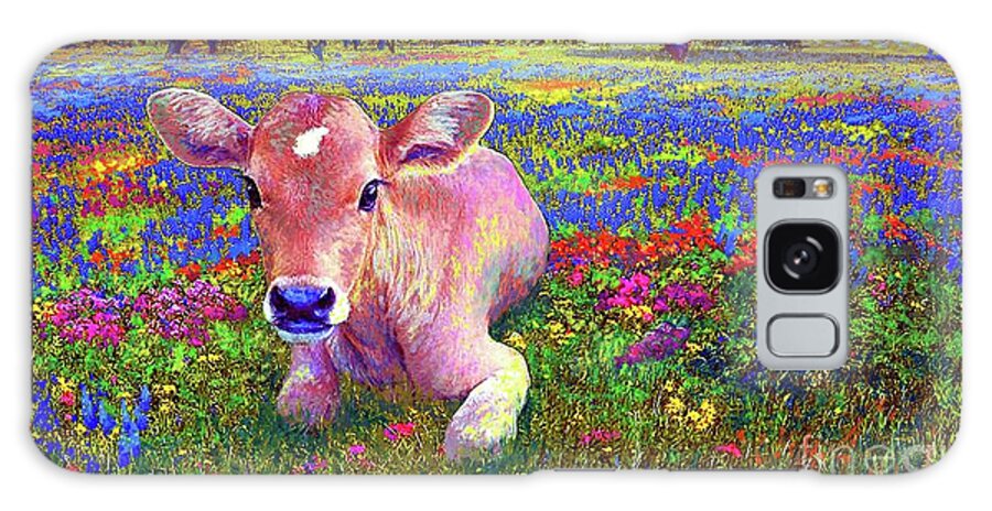 Floral Galaxy Case featuring the painting A Very Content Cow by Jane Small