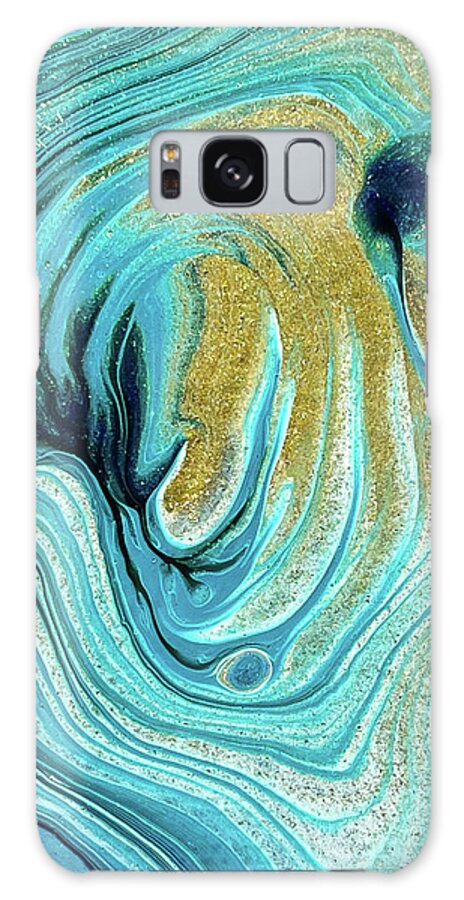 Abstract Galaxy Case featuring the painting Abstract Acrylic Pour Painting Blue and Golden by Matthias Hauser