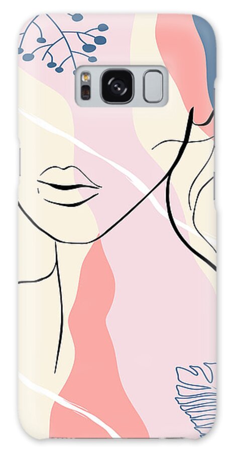 Aesthetic Galaxy Case featuring the drawing Abstract female face simple fashion female art minimal art beauty art woman floral abstract shapes by Mounir Khalfouf
