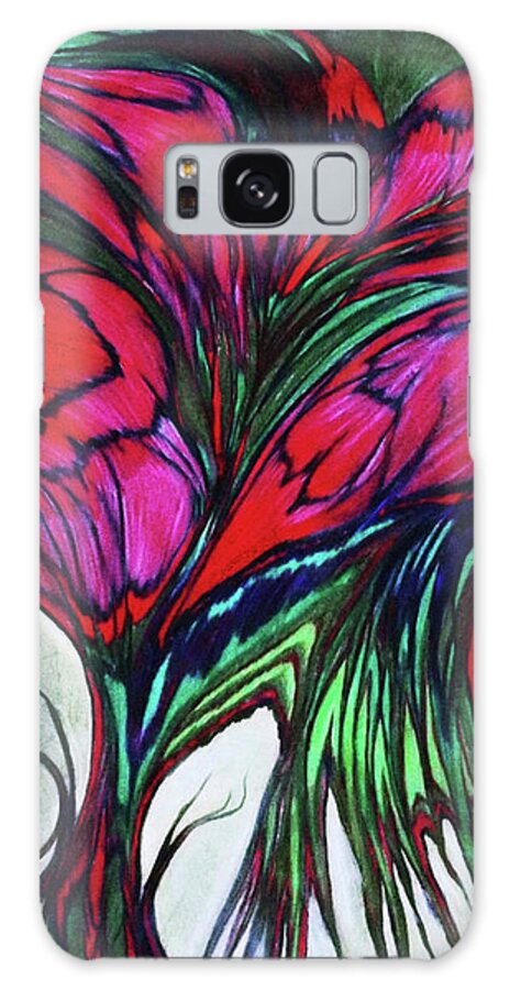Red Galaxy Case featuring the mixed media Abstract Flower Bouquet by Melinda Firestone-White