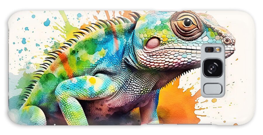 Lizzard Galaxy Case featuring the painting Abstract watercolor illustration of a wild lizard on white backg by N Akkash
