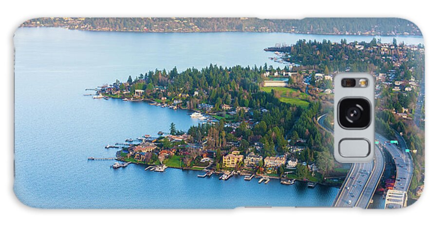Lake Washington Galaxy Case featuring the photograph Aerial Mercer Island to Bellevue over Lake Washington by Mike Reid