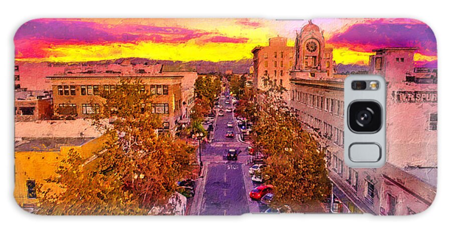 W 4th Street Galaxy Case featuring the digital art Aerial view of W 4th Street in downtown Santa Ana - digital painting by Nicko Prints