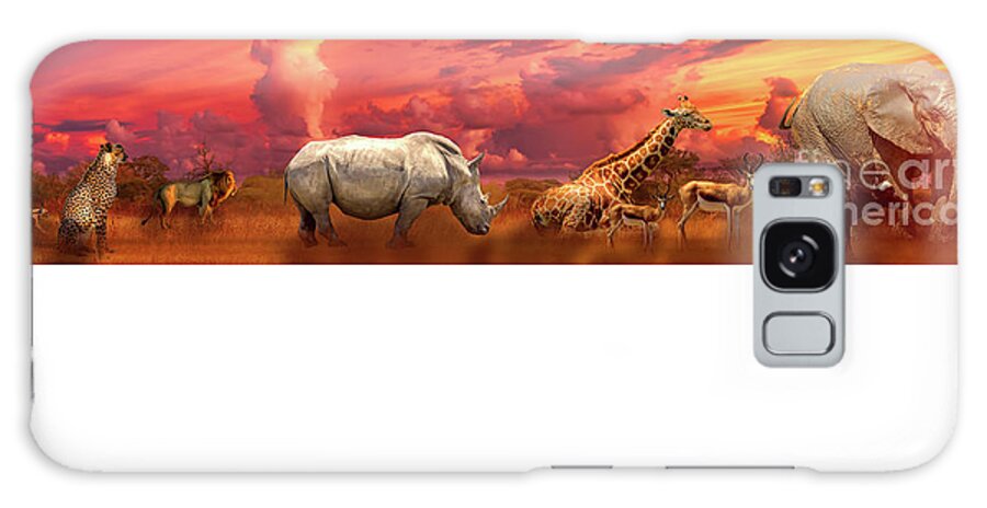 Tanzania Galaxy Case featuring the photograph African animals sunset panorama by Benny Marty