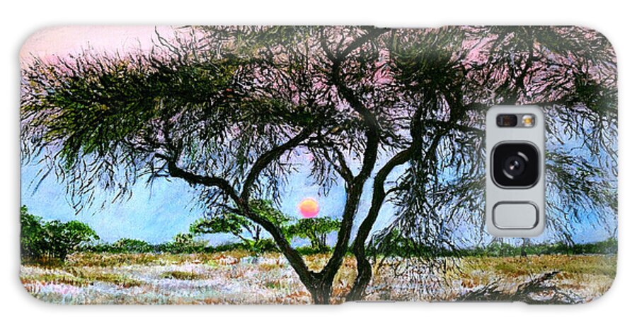 African Savanna Savannah Plain Acacia Tree Medicine Prehistoric Tree Of Life Sunset Galaxy Case featuring the painting African Acacia Tree by John Bohn