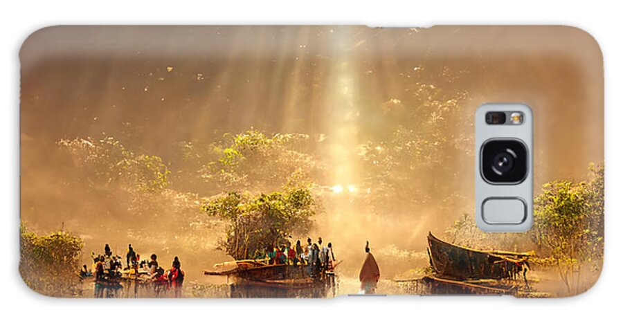 African Villagers In Dhow Boats Floating Over The Water  24257ce4 4c11 4166 841c 8b1585dda616 Contemporary Galaxy Case featuring the painting African Villagers In Dhow Boats Floating Over The Water  24257ce4 4c11 4166 841c 8b158 by Celestial Images
