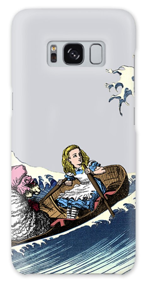 Alice In Wonderland Galaxy Case featuring the mixed media Alice and the great wave off Kanagawa by Madame Memento
