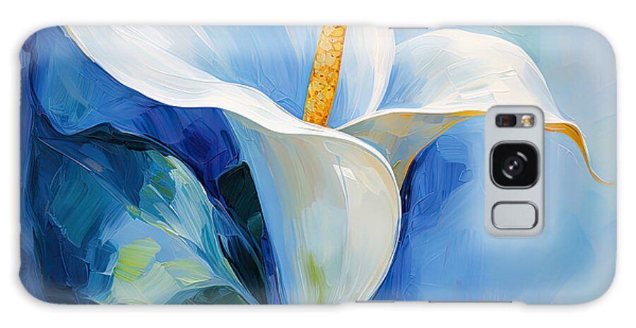 Calla Lily Galaxy Case featuring the painting Alone In Blue- Calla Lily Paintings by Lourry Legarde