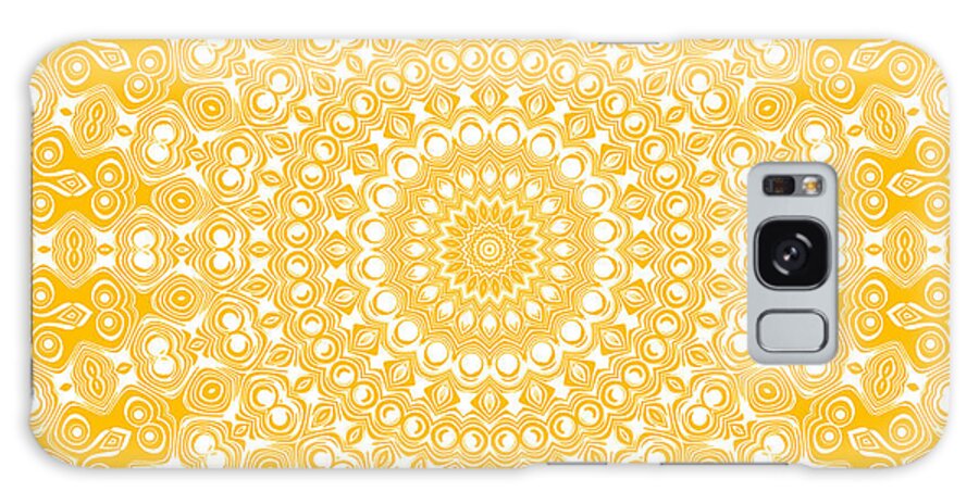 Amber Galaxy Case featuring the digital art Amber on White Mandala Kaleidoscope Medallion Flower by Mercury McCutcheon