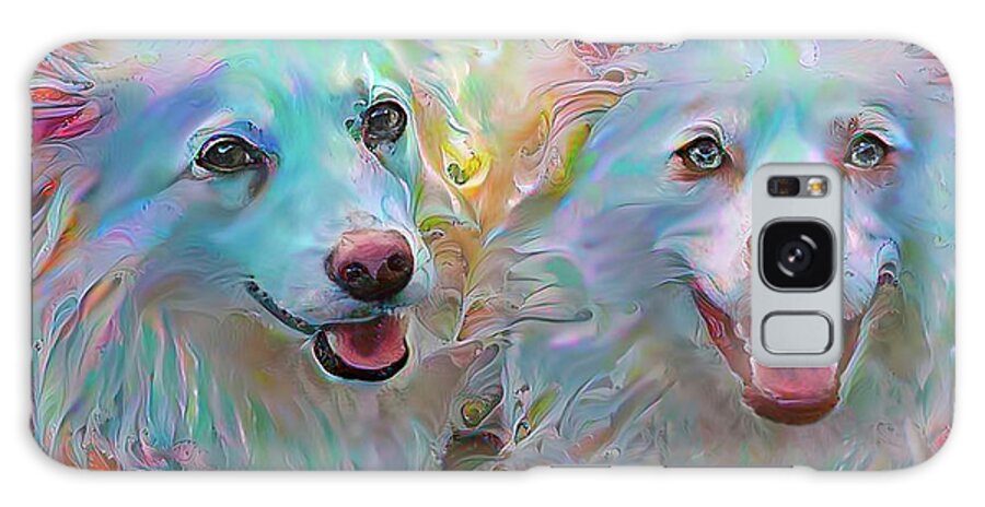 Eskimo Dogs Galaxy Case featuring the mixed media American Eskimo Dogs - Koki and Bizzy by Peggy Collins