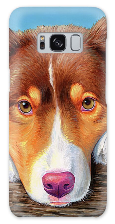 Dog Galaxy Case featuring the painting Ammo the Red Tricolor Australian Shepherd by Rebecca Wang
