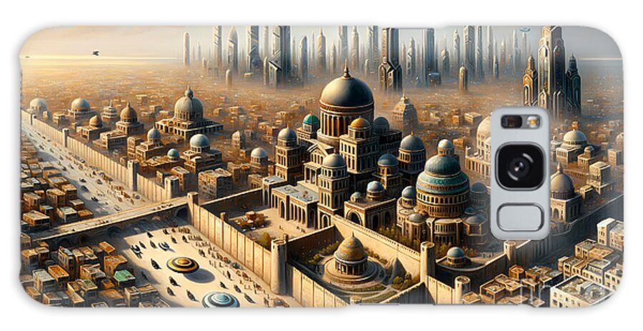 Cityscape Galaxy Case featuring the painting An ancient, sprawling cityscape viewed from above, with a mix of historical and futuristic architecture by Jeff Creation