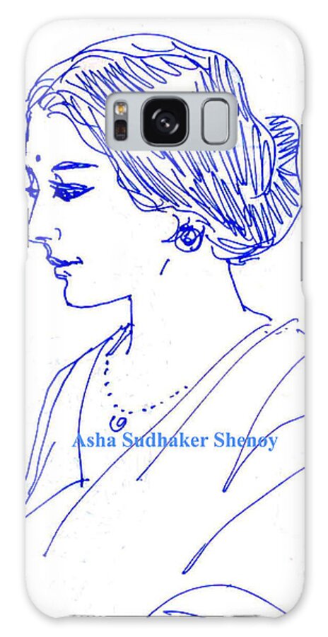 Sari Clad Woman Galaxy Case featuring the drawing An Indian lady in Sari by Asha Sudhaker Shenoy