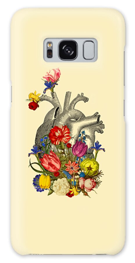 Heart Galaxy Case featuring the digital art Anatomical Heart With Colorful Flowers by Madame Memento