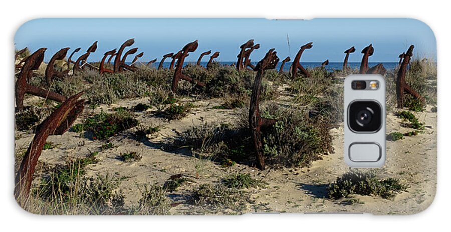 Praia Do Barril Galaxy Case featuring the photograph Anchors On The Beach Dunes. Algarve by Angelo DeVal