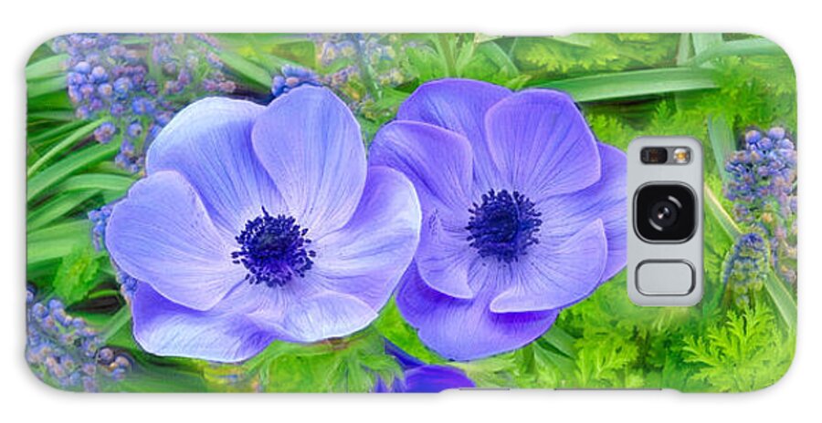 Anemone Galaxy Case featuring the digital art Anemone Poppies and Grape Hyacinth by Susan Hope Finley