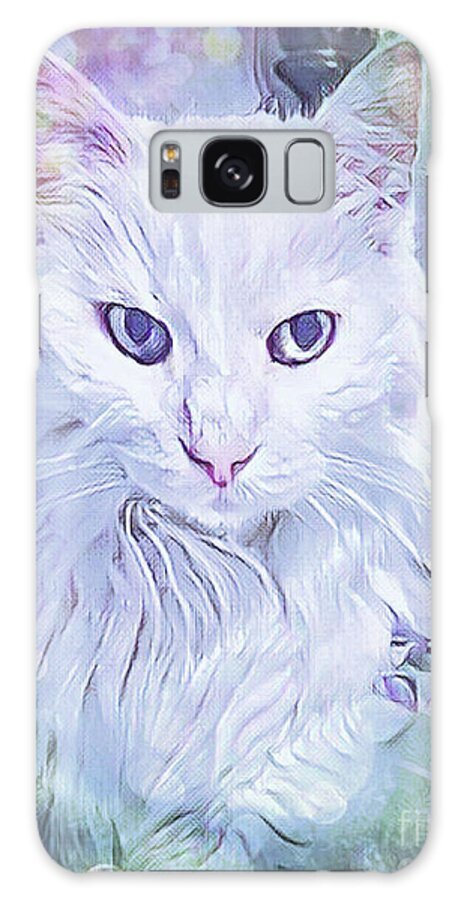 Cat; Kitten; White; White Cat; Green; Long-haired Cat; Angora; Cat Eyes; Kitten Eyes; Macro; Close-up; Photography; Portrait; Watercolor; Dreamy; Galaxy Case featuring the photograph Angora Eyes by Tina Uihlein