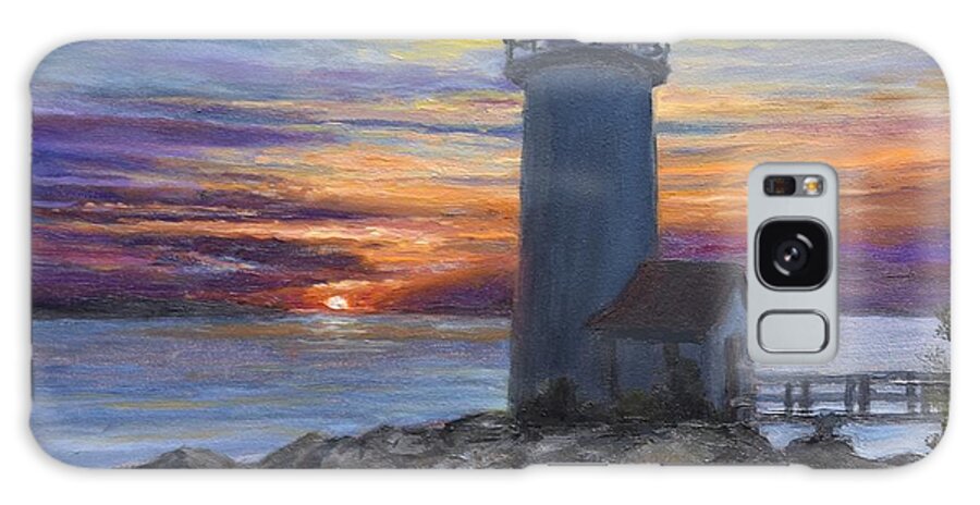 Gloucester Galaxy Case featuring the painting Annisquam Light Sunset by Eileen Patten Oliver