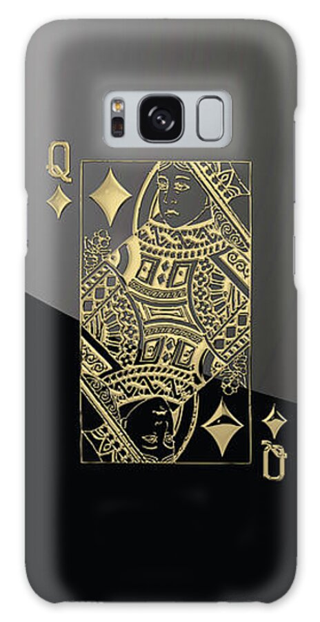 'gamble' Collection By Serge Averbukh Galaxy Case featuring the digital art Queen of Diamonds in Gold on Black by Serge Averbukh
